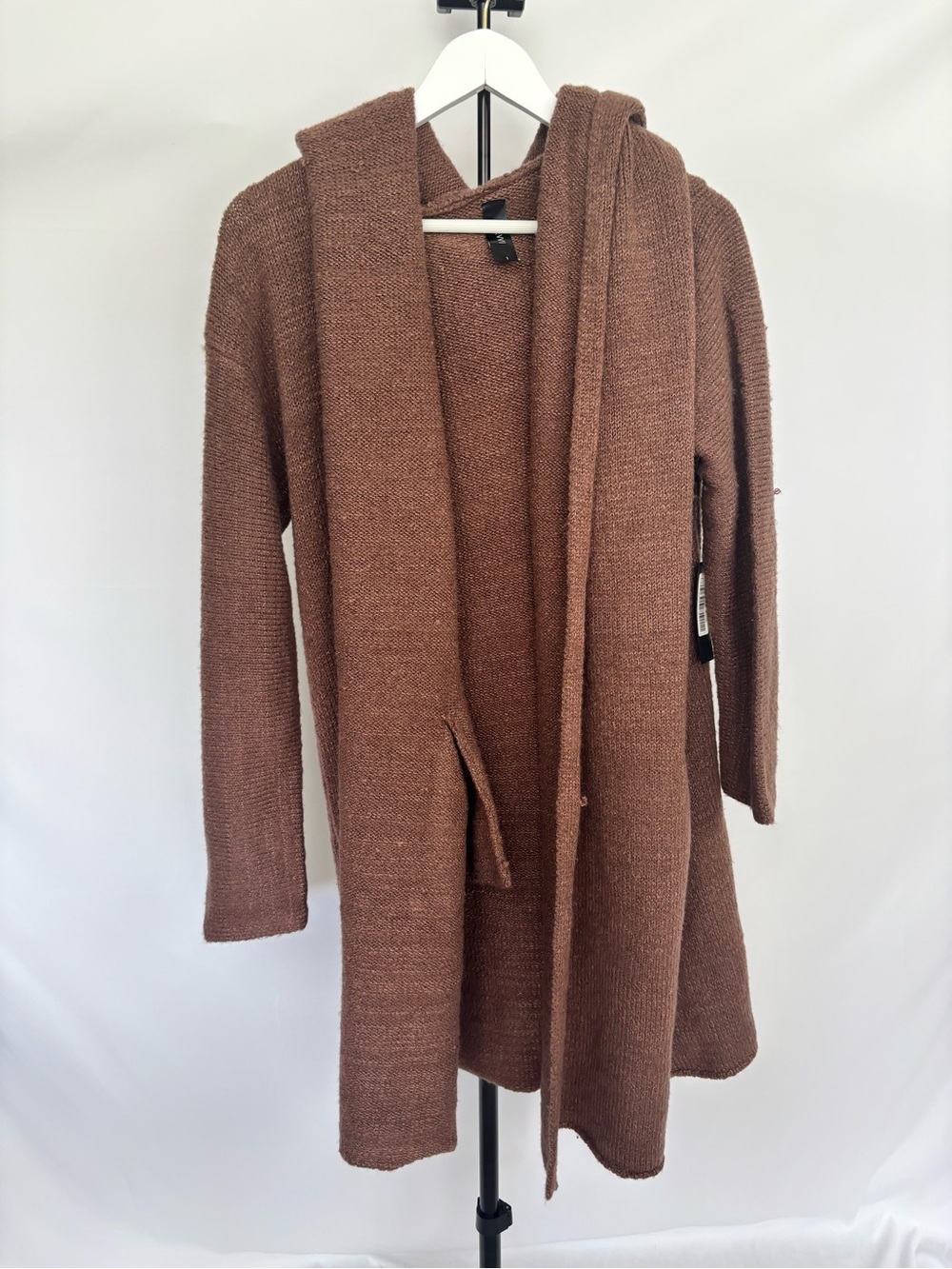 Cozy Brown Open-Front Hooded Cardigan